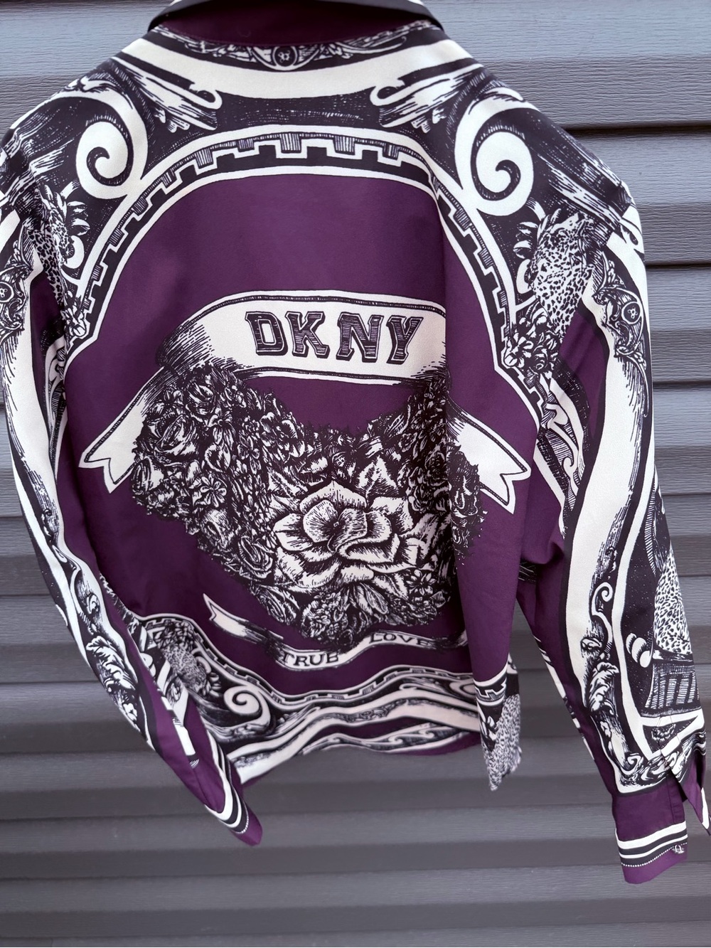 DKNY Purple and White Graphic Button-Down Shirt - Picture 3 of 15